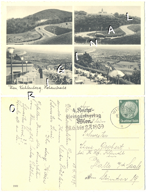 WIEN 1939
                  KAHLENBERG 4. Abb., REICHSKLEINGÄRTNERTAG - 8,00
                  Eur