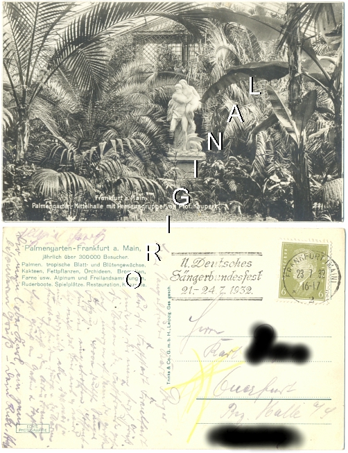 Fotokarte FRANKFURT Palmengarten PERSEUSGRUPPE 1932 FRANKFURT am Main - 10,00 Eur