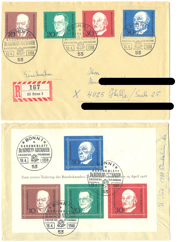 FDC, R-Brief, Bund 1968, BLOCK 4 (MiNr. 554 -557 ) + MiNr. 554 -557 - 30,00 Eur
