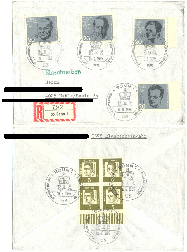 R-Brief 1965 m. Bund 1964 a. BLOCK 3 MiNr. 433/434/437/438 + 347 v. 1961