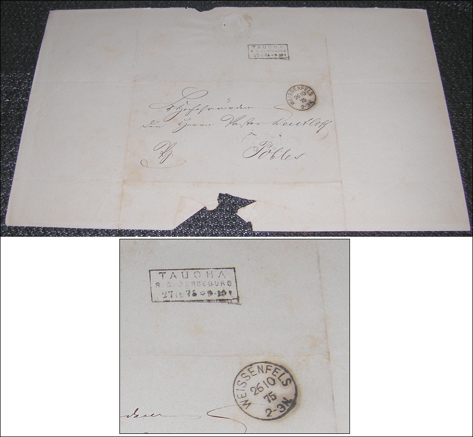 Brief 1875 Weißenfels - POBLES Landpoststempel TAUCHA - 25,00 Eur