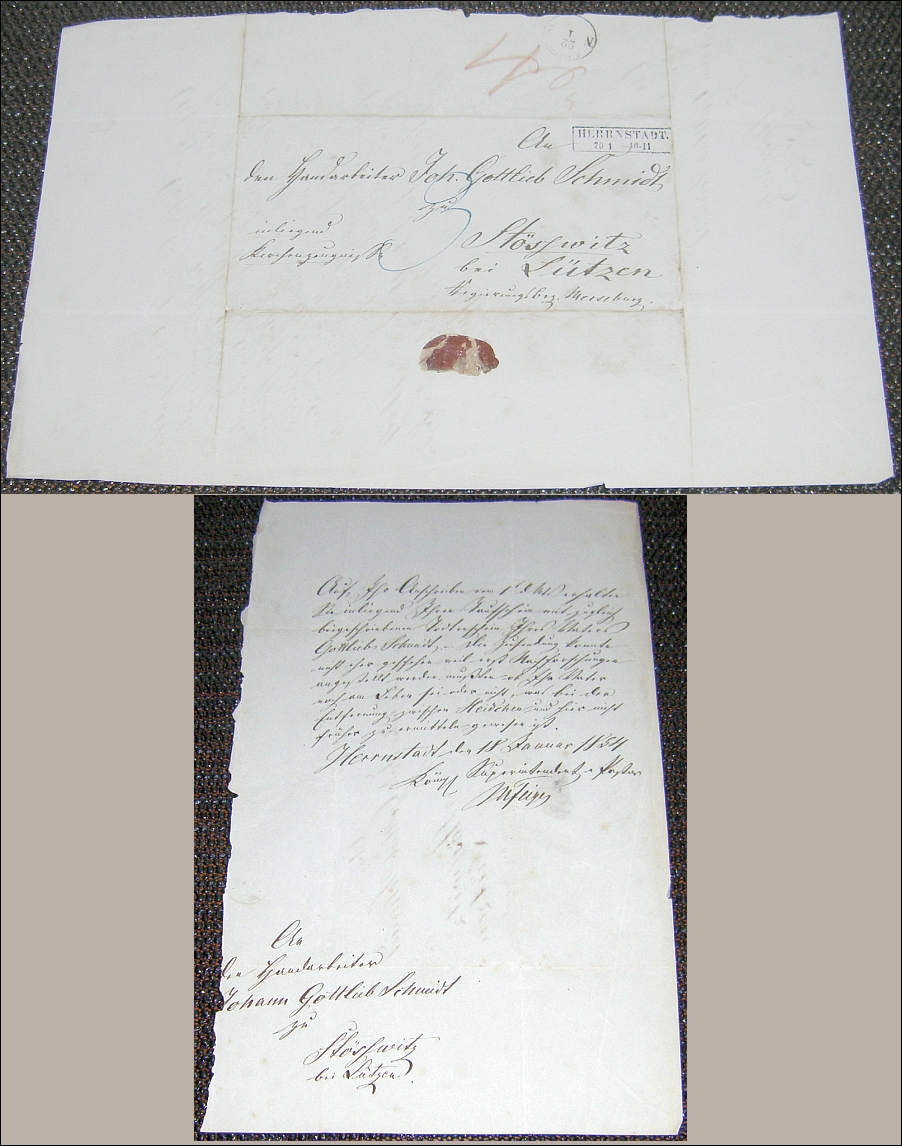 Brief 1854 Landpost HERRNSTADT nach STÖSSWITZ bei Lützen - 30,00 Eur