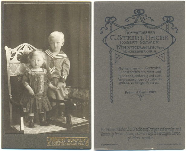 Feines Kabinettfoto: GESCHWISTERKINDER ~1910, Fürstenwalde - 12,00 Eur