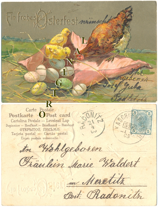 Ostern (48) Se AK: OSTERN, 1905 nach Meretitz (Radonitz) - 20,00 Eur