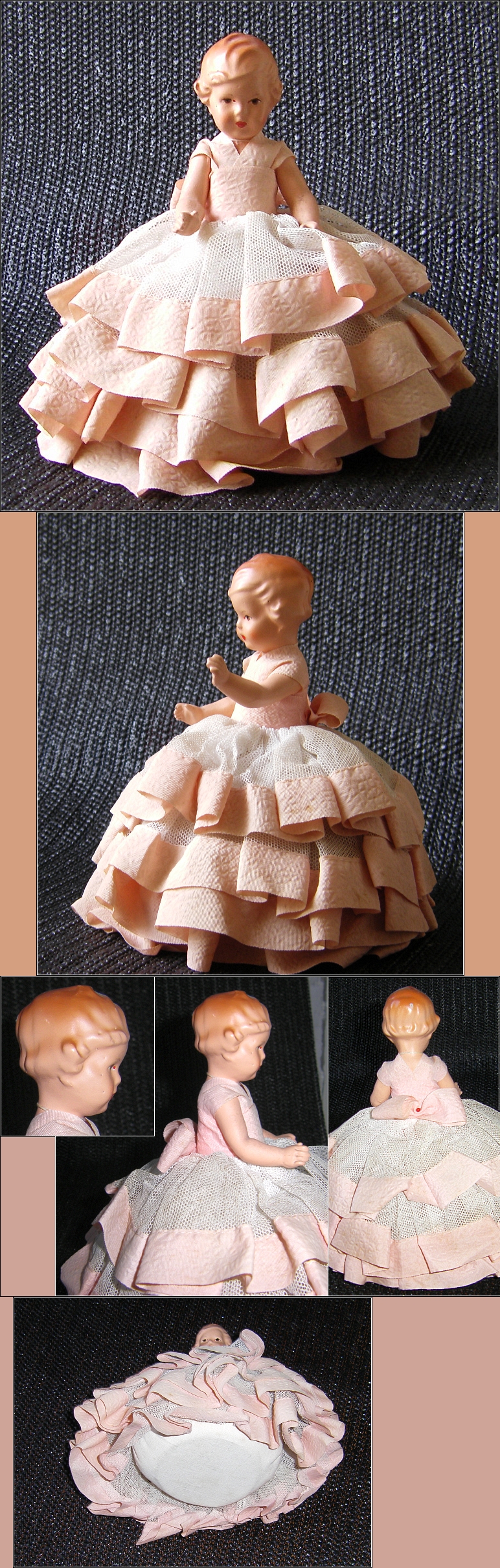 Uraltes, reizendes, kleines Pppchen im Festkleid, ca. 16 cm gro, Oberkrper: Masse - 55,00 Eur