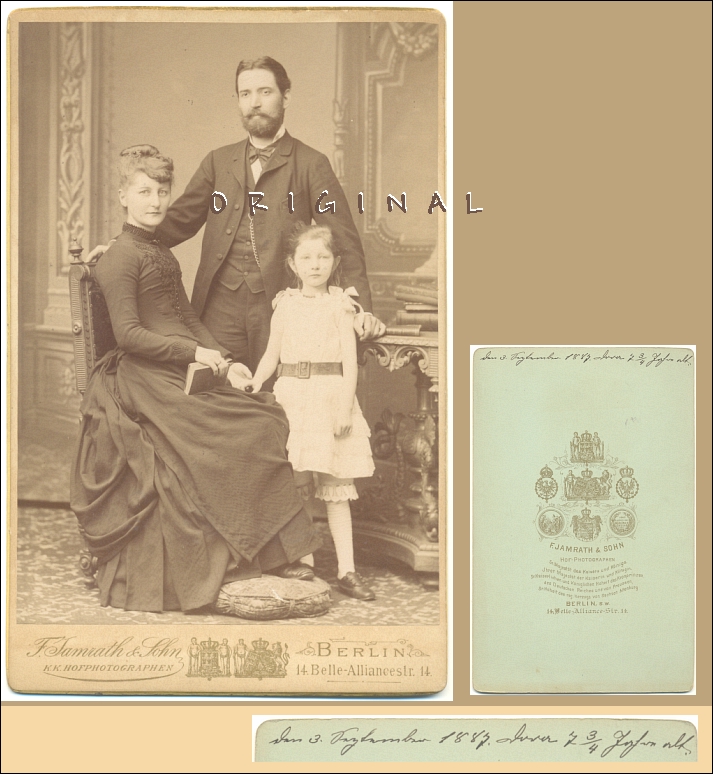 Gr. Kabinettfoto von 1887: kl. FAMILIE aus Berlin - 13,00 Eur