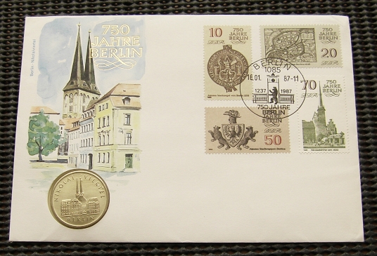 DDR-Numisbrief vom 16.01.1987 Berlin, Nikolaiviertel mit 5 Mark der DDR: Nikolai Viertel - 22,00 Eur
