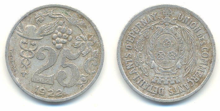 Franzsische 25-C-Wertmarke, -Mnze o. . von 1922  - 25,00 Eur