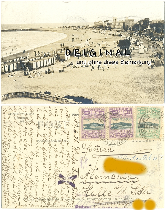 Fotokarte: MONTEVIDEO Uruguay:
                  Strandleben, 1921 gelaufen - 15,00 Eur