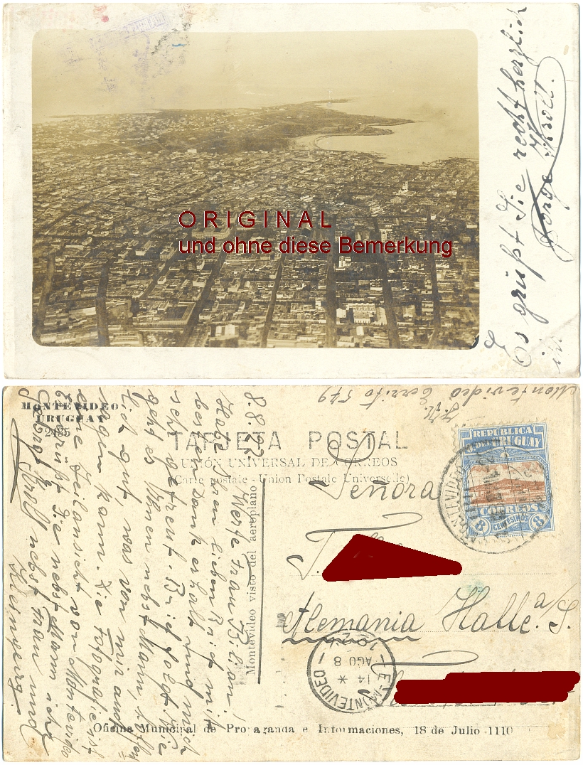 Fotokarte: MONTEVIDEO
                Uruguay: von oben, 1922 gelaufen - 15,00 Eur
