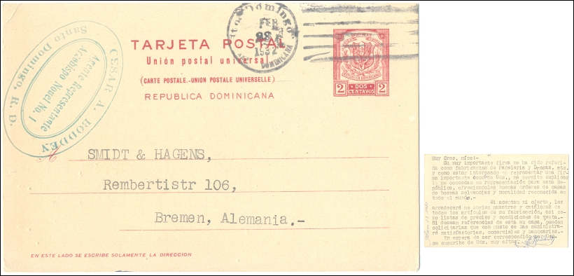 GA, Ganzsache: REPUBLICA DOMINICANA, 1932 gelaufen - 20,00 Eur