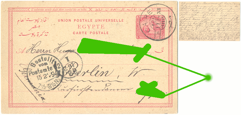 GA, Ganzsache: ÄGYPTEN ab KAIRO: Caire - Berlin 1894 - 20,00 Eur