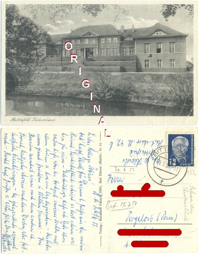 BITTERFELD Lutherhaus, 1951 gelaufen - 12,00 Eur