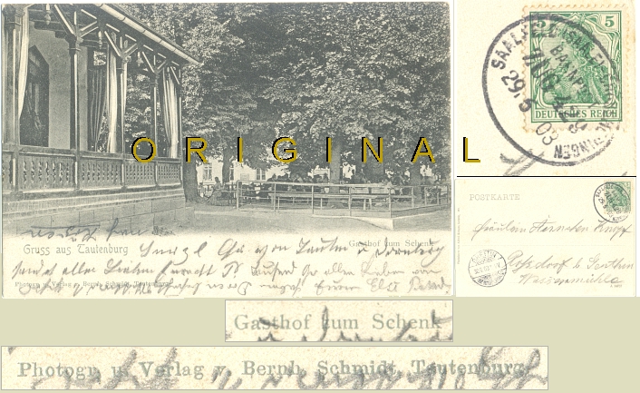 AK: TAUTENBURG Gasthof zum Schenk, 1903 nach Rodorf bei Genthin - 22,00 Eur