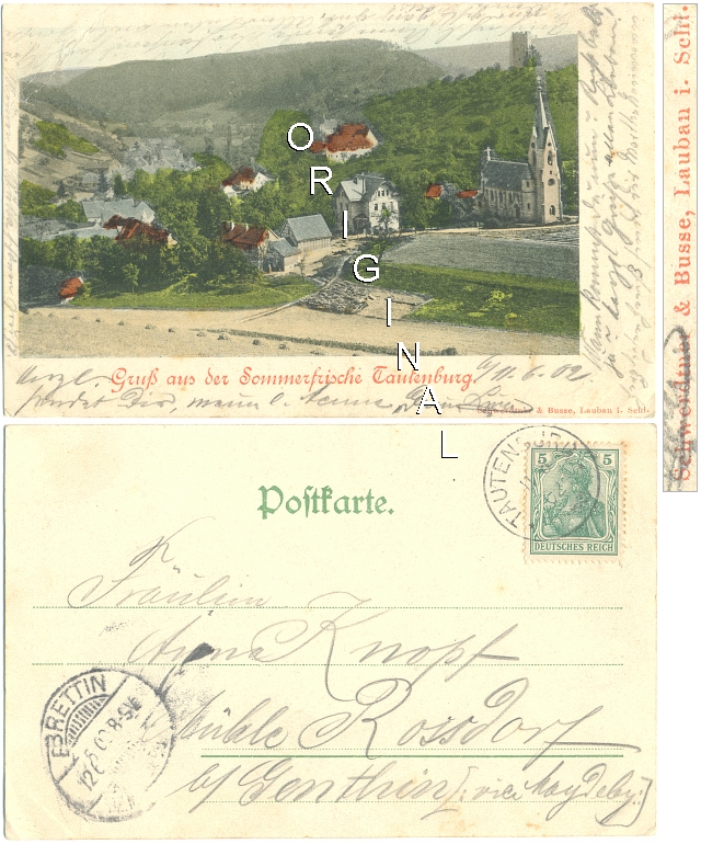 AK: Sommerfrische TAUTENBURG 1902 n. Rodorf gelaufen - 15,00 Eur