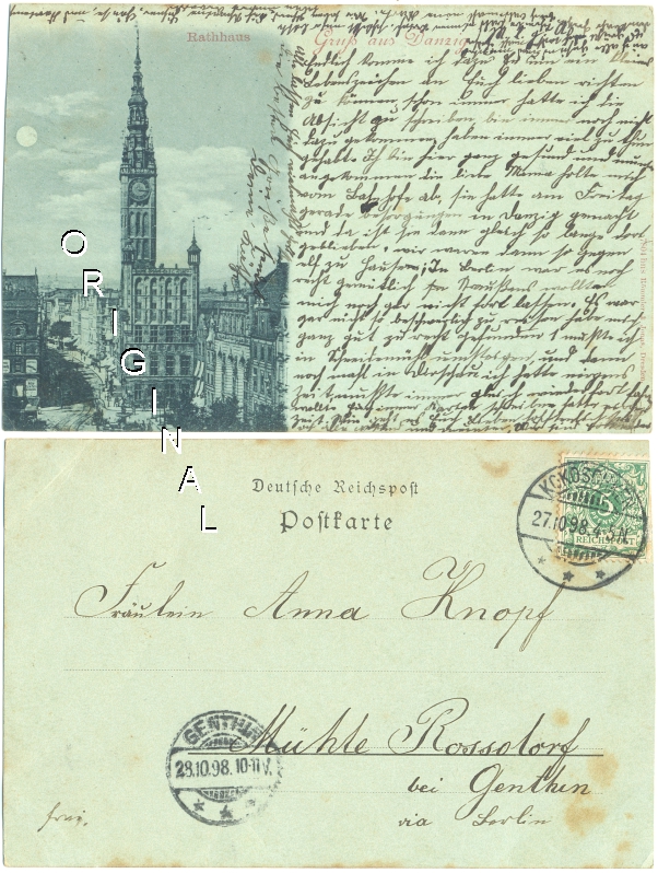 AK: DANZIG: Rathhaus bei Mondschein; 1898 nach Rodorf - 12,00 Eur