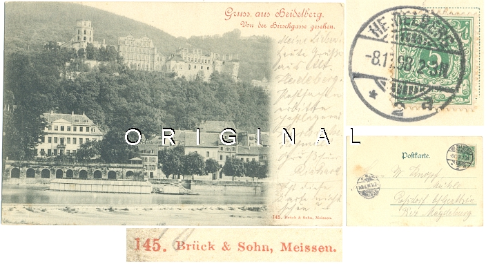 AK: HEIDELBERG von der Hirschgasse gesehen; 1898 gelaufen - 15,00 Eur