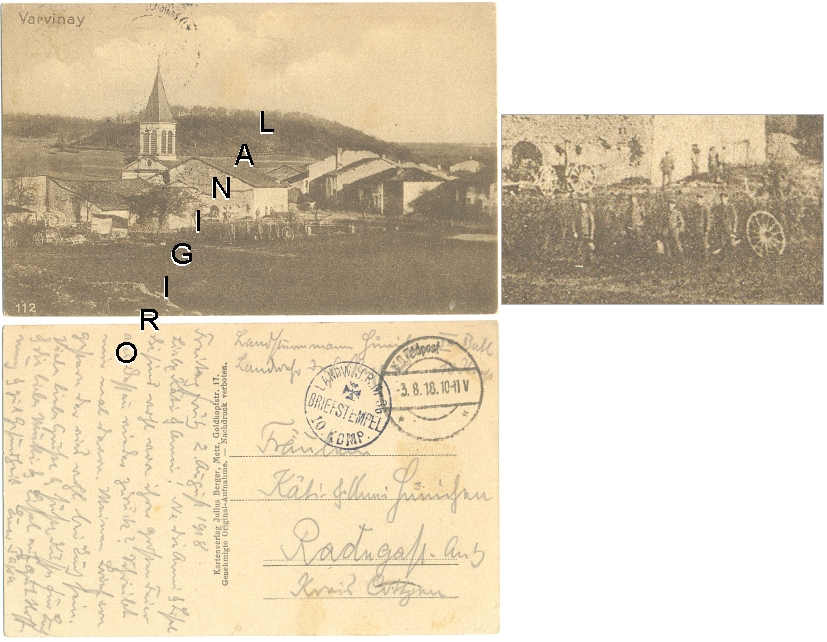 FELDPOST 1918 : VARVINAY
                (Frankreich) Kirche, Häuser, Soldaten - 15,00 Eur