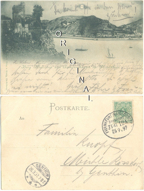 MONDSCHEINKARTE: Burg Rheinstein & Assmannshausen; 1897 - 8,00 Eur
