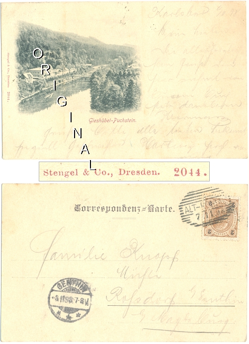 AK: GIESHÜBEL-PUCHSTEIN (Tschechien); 1898
                  gelaufen - 8,00 Eur