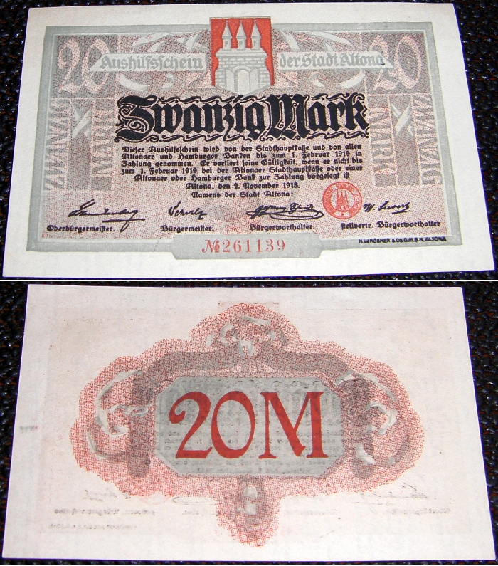 Aushilfsschein: Zwanzig Mark ALTONA 1918 - 13,00 Eur