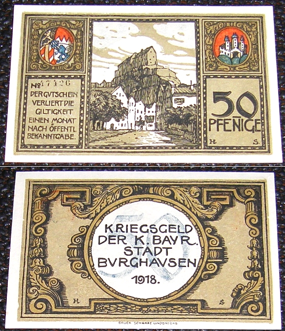 Kriegsgeld: 50 Pfennige BURGHAUSEN (Bayern) 1918 - 6,00 Eur