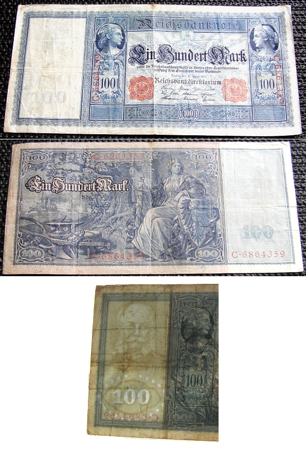 Dekorativ!: 100 MARK von 1910: 20,6 x 10,2 cm - 4,00 Eur