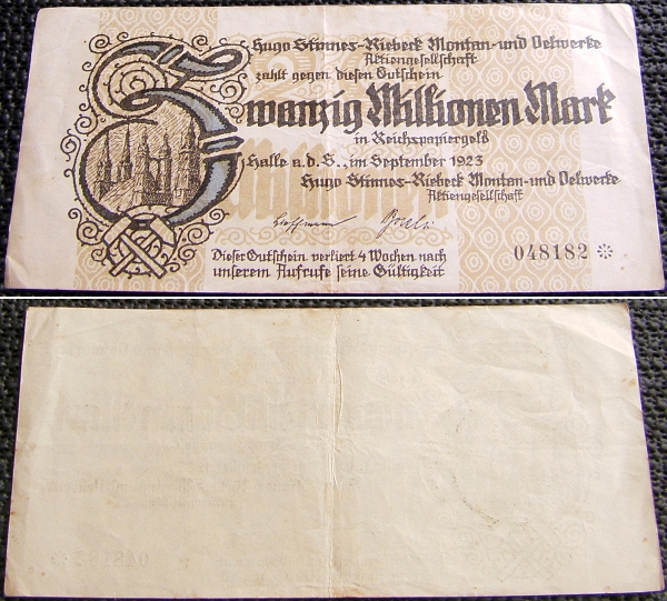 Notgeld, Gutschein: 20 MILLIONEN MARK Halle/Saale 1923 - 17,00 Eur