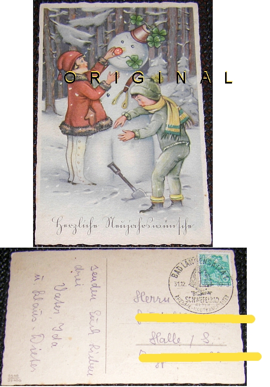 AK: Se Neujahrskarte: SCHNEEMANN, Kinder; 1959 gelaufen - 4,00 Eur