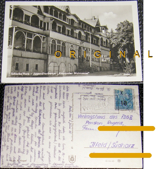 Fotokarte: SCHIERKE/Harz (Sachsen-Anhalt) Jugendherberge; 1955 gelaufen - 3,00 Eur