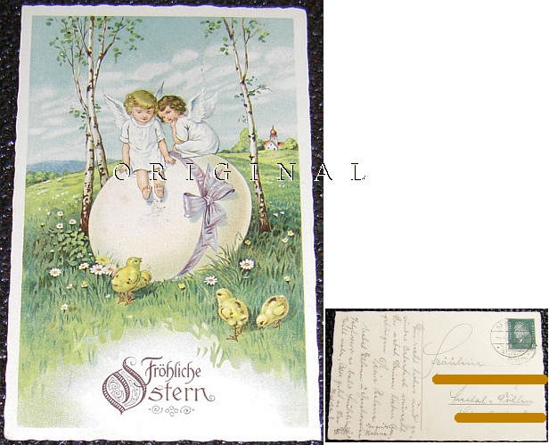 Ostern (53) Kinderengel auf Eiern; 1931 gelaufene LITHO - 7,00 Eur
