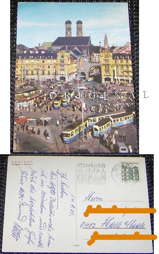 MNCHEN Karlsplatz (Stachus); 1965 gelaufen; Oktoberfest-Stempel - 4,00 Eur