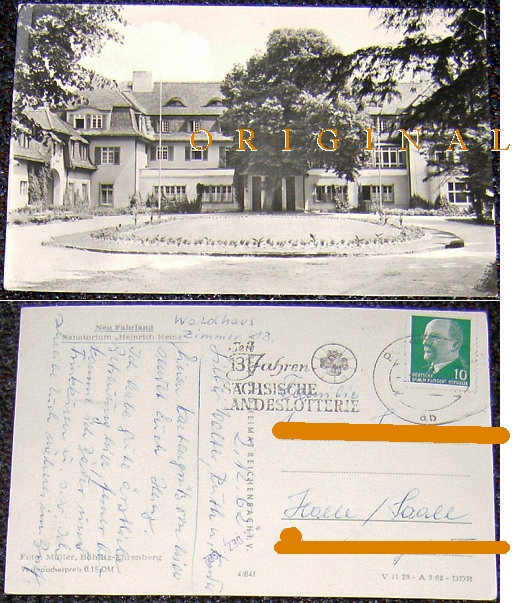 Fotokarte: NEU
                                                  FAHRLAND Sanatorium
                                                  "Heinrich
                                                  Heine"; 1962 -
                                                  3,00 EUR