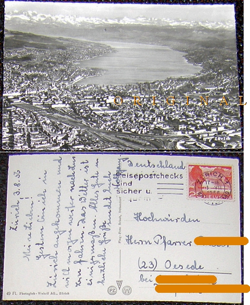 Glanzfotokarte: ZÜRICH Panorama; 1956
                  gelaufen - 3,00 Eur