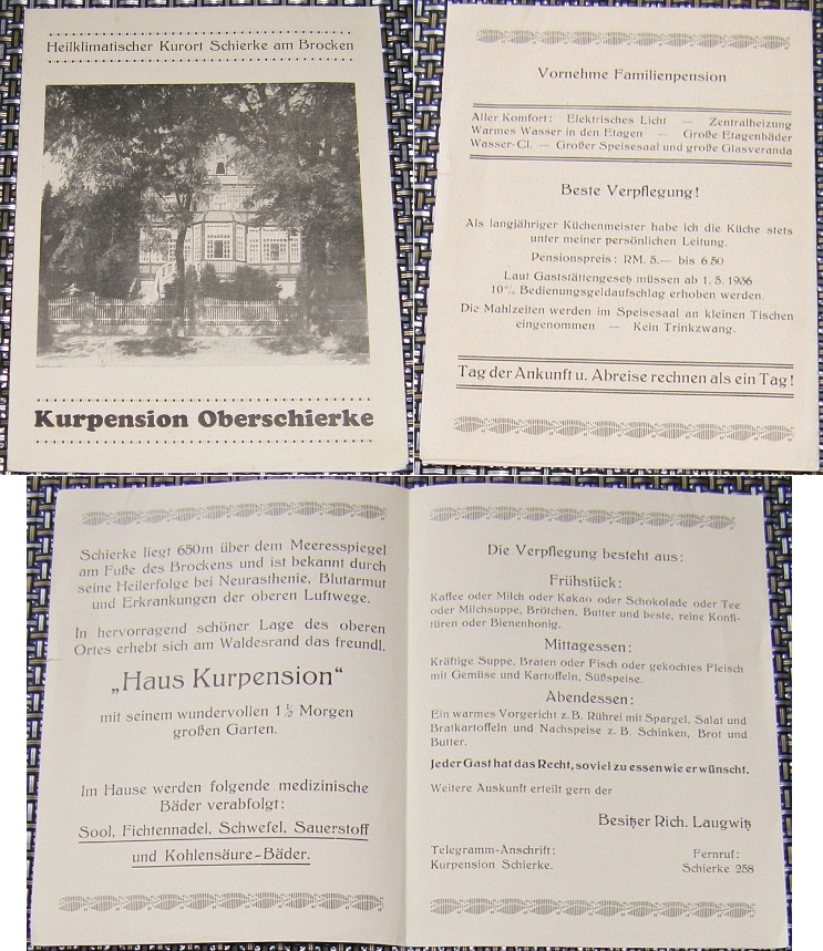 Faltblatt: KURPENSION OBERSCHIERKE am Brocken, ca. 1935 - 5,00 Eur