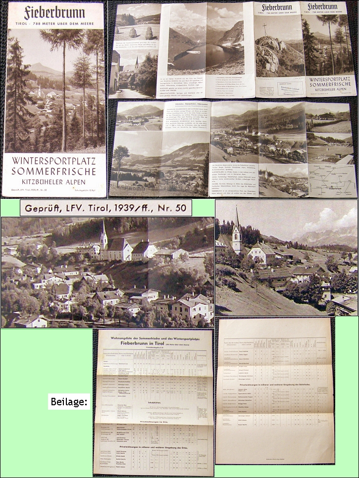 Faltblatt von 1939: FIEBERBRUNN (sterreich, Tirol); mit Wohnungsliste - 8,00 EUR