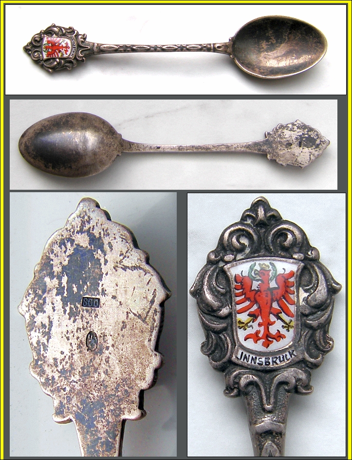 Uralter feiner Zierlffel: 800er Silber, INNSBRUCK mit Wappen; 15 Gramm - 25,00 EUR