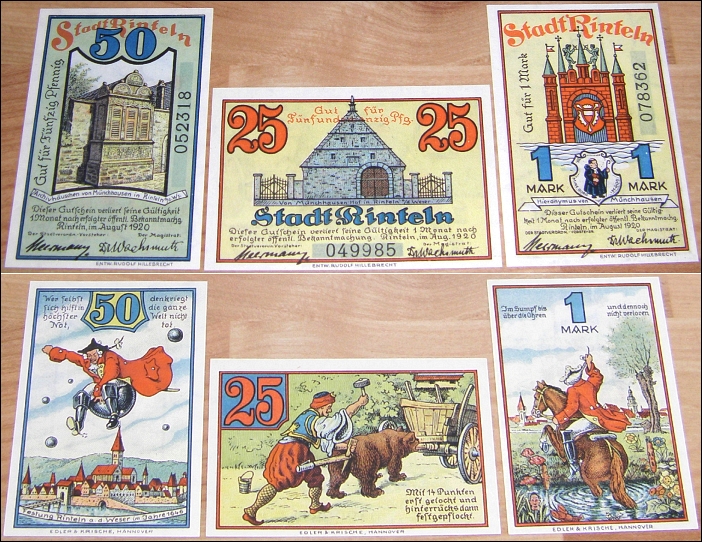 3 top originale Geldscheine der Stadt RINTELN vom August 1920 - 11,00 EUR