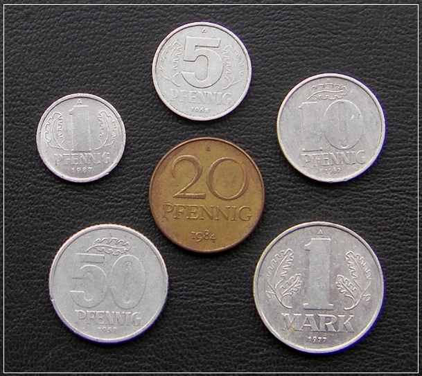 DDR-KLEINGELD: 1 Pfennig bis 1 Mark - 5,00 Eur