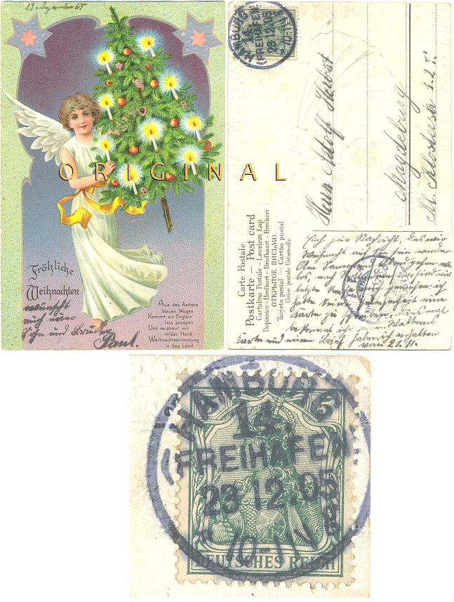 Engel mit Christbaum; 1905 gelaufen- 15,00 EUR