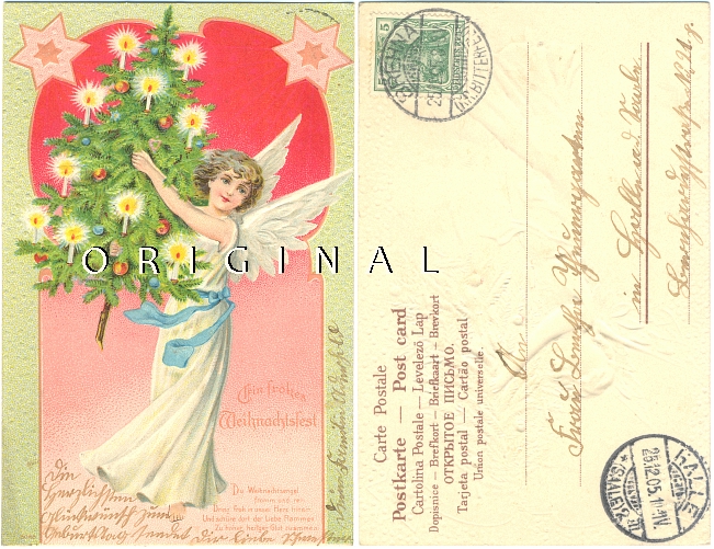 Engel mit Christbaum; 1905 gelaufen - 15,00 EUR