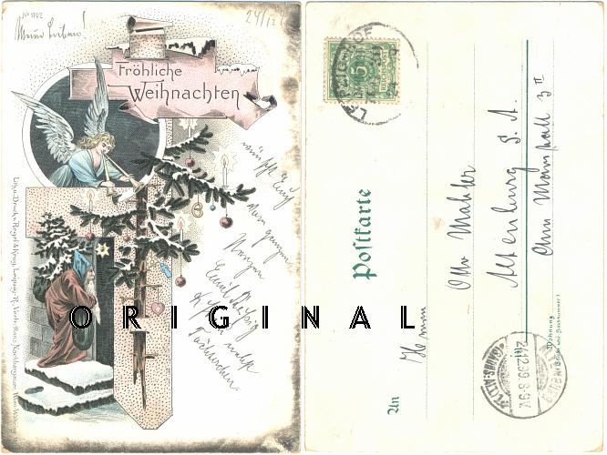 WEIHNACHTSMANN(8) Mit Engel; 1899
                  gelaufene LITHO - 45,00 EUR